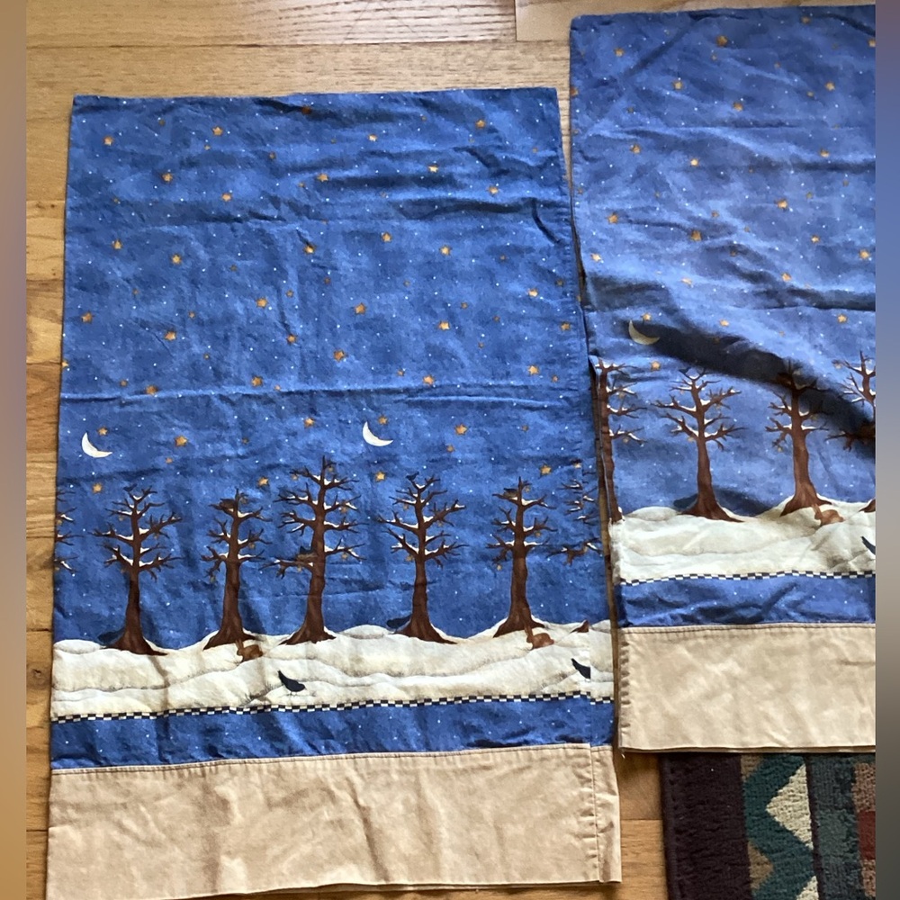 Debbie Mumm PAIR Pillow Cases FLANNEL COTTON MOON SNOWFALL FOREST EPLC